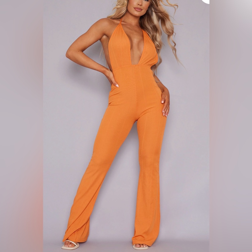 Orange Flared Leg Jumpsuit